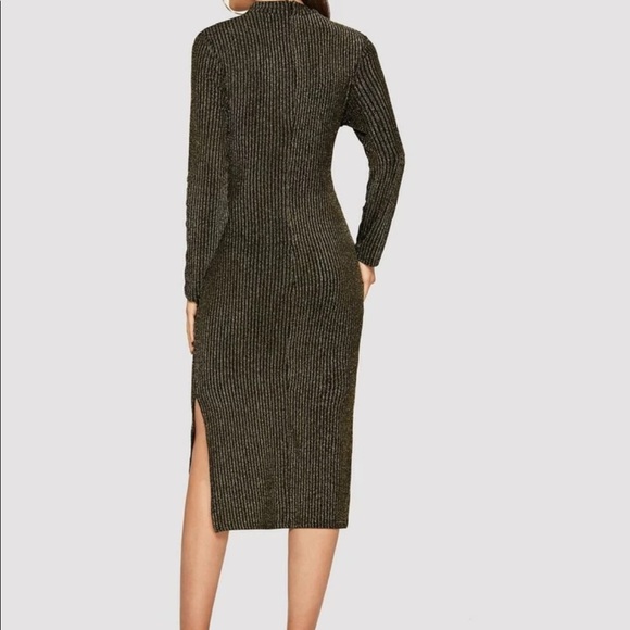 Tie Waist Side Slit Metallic Ribbed Sweater Dress - Picture 5 of 5